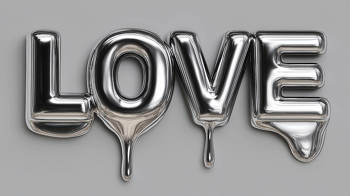 JPG 편집이미지 문자 디자인 예술 추상 사랑 장식 반짝임 조형물 금속 흐름 표현 그림 감성 편집3D AI컴퓨터그래픽 AI콘텐츠 감정 컨셉 무늬 모션 재질 미술 3D 파일형식