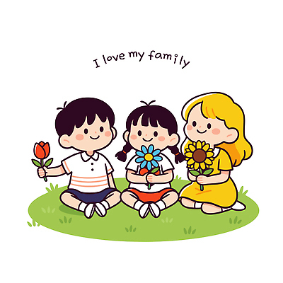 꽃 행복 어린이 컬러 꽃다발 일러스트 가족 자연 놀이 따뜻함 표정 사랑 웃음 친구 모임 순수 즐거움 국내일러스트 AI파일 식물 감정 컨셉 관계 사람 생태계 파일형식 벡터