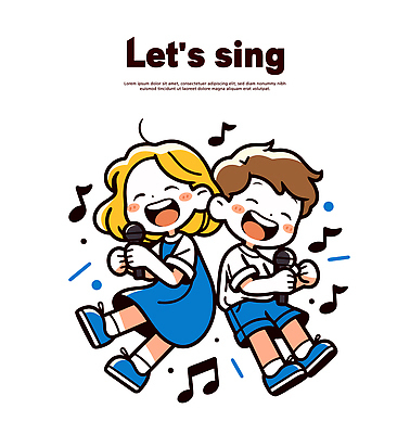 행복 어린이 음악 일러스트 노래 모션 상상 놀이 웃음 친구 무대 마이크 즐거움 장면 듀엣 순간 국내일러스트 AI파일 감정 음향기기 관계 문화예술 표정 사람 파일형식 벡터
