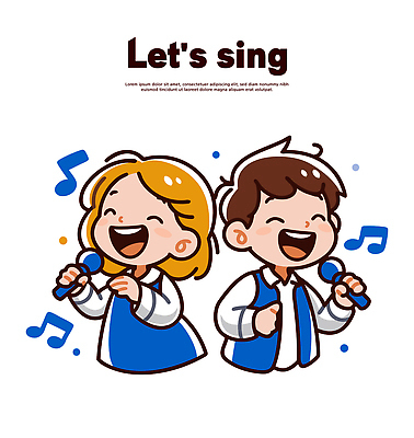 어린이 음악 일러스트 노래 모션 함께함 웃음 친구 공연 기쁨 표현 시간 연습 동료 마이크 즐거움 목소리 동반자 창의성 국내일러스트 AI파일 감정 음향기기 컨셉 관계 문화예술 표정 사람 이벤트 파일형식 벡터