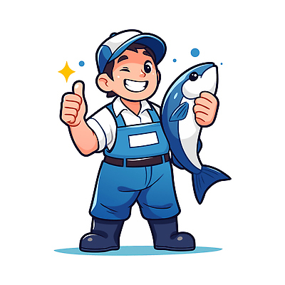 캐릭터 행복 어린이 바다 포즈 일러스트 모션 어류 어업 웃음 해변 기쁨 장비 유머 어부 해산물 어획 국내일러스트 AI파일 직업 감정 산업 표정 사람 수중동물 파일형식 벡터