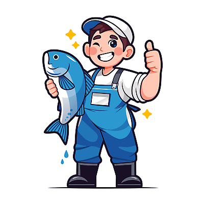 직업 캐릭터 남자 행복 어린이 바다 일러스트 낚시 작업복 어류 어업 미소 물 기쁨 엄지손가락 잡기 어부 해산물 즐거움 국내일러스트 AI파일 자연요소 옷 감정 산업 손가락 모션 레저 표정 사람 수중동물 파일형식 벡터