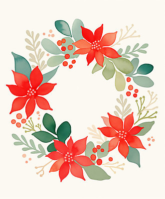 JPG 디자인 꽃 감정 잎 크리스마스 겨울 일러스트 자연 수채화 장식 빨간색 초록색 축제 화환 화려 오브젝트 그림 조화 수공예 포인세티아 뷰티풀 일러캐릭터 AI일러스트 AI콘텐츠 식물 캐릭터 계절 기념일 컬러 컨셉 공예 생태계 파일형식