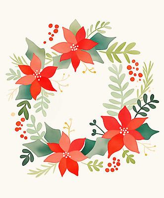 JPG 식물 디자인 계절 꽃 예술 잎 크리스마스 일러스트 자연 수채화 잔디 장식 빨간색 초록색 축제 화환 페인트 포인세티아 뷰티풀 일러캐릭터 AI일러스트 AI콘텐츠 캐릭터 기념일 컬러 생태계 파일형식