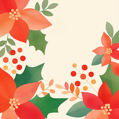 JPG 식물 디자인 열매 꽃 예술 백그라운드 잎 크리스마스 일러스트 자연 장식 빨간색 파란색 화려 분위기 그림 포인세티아 색감 연말 일러캐릭터 AI일러스트 AI콘텐츠 캐릭터 기념일 컬러 컨셉 생태계 파일형식