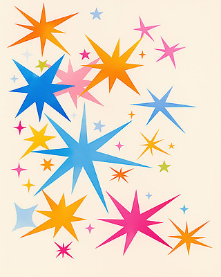 JPG 디자인 별 분홍색 컬러 백그라운드 패턴 일러스트 하늘 밝음 미술 장식 파란색 주황색 활발 자유 뷰티풀 창의성 키치 국내일러스트 AI일러스트 AI콘텐츠 자연요소 컨셉 무늬 문화예술 파일형식