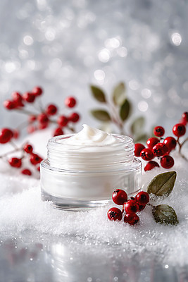 JPG 편집이미지 겨울 자연 일상 장식 화장품 흰색 크림 산딸기 스킨케어 뷰티풀 편집실사 AI컴퓨터그래픽 AI콘텐츠 계절 컬러 과일 라이프 뷰티 CG 생태계 파일형식