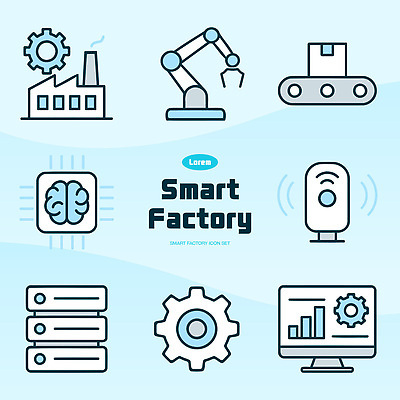 아이콘 디자인 산업 공장 기술 자료 기계 제조 로봇 공정 혁명 서버 센서 자동화 2D아이콘 AI파일 컨셉 공업 파일형식 벡터