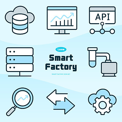 아이콘 통신 공장 그래프 기술 관리 자료 기계 분석 시스템 클라우드서비스 서버 자동화 2D아이콘 AI파일 컨셉 공업 서비스 파일형식 벡터