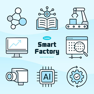 아이콘 공장 미래 기술 그래픽 자료 기계 제조 분석 시스템 혁명 자동화 AI_인공지능 2D아이콘 AI파일 컨셉 공업 파일형식 벡터