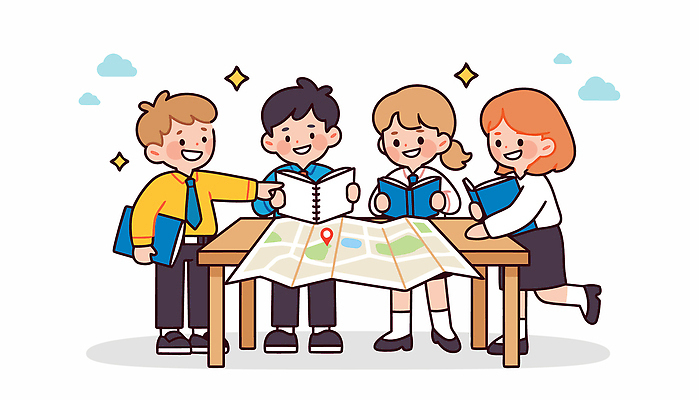 여행 지도 일러스트 모션 탁자 협력 대화 미소 일상 책 친구 공간 모임 정보 탐험 시간 계획 토론 즐거움 친목 국내일러스트 AI파일 감정 가구 컨셉 관계 표정 말하기 라이프 파일형식 벡터