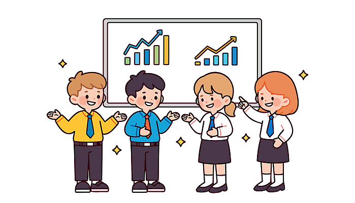 학생 교육 일러스트 교실 그래프 협력 대화 학습 교양 성장 발표 그룹 결과 군중 묘기 토론 의견 발표회 칭찬 국내일러스트 AI파일 컨셉 학교 말하기 사람 파일형식 벡터