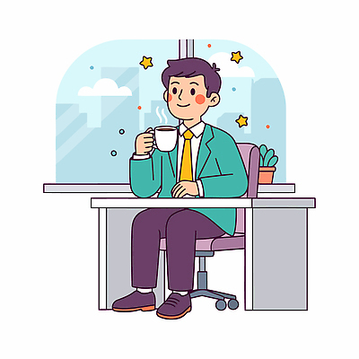 식물 남자 커피 음료 의자 일러스트 비즈니스 창문 탁자 휴식 풍경 일상 사무실 도시 직장인 사무원 편안함 기분전환 국내일러스트 AI파일 직업 가구 컨셉 사람 라이프 감각 파일형식 벡터