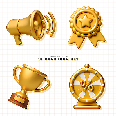 PSD 편집이미지 리본 상징 그래픽 장식 세트 확성기 소리 금색 결과 트로피 룰렛 편집3D 컬러 컨셉 3D 게임 상_우승 파일형식