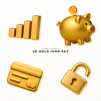 PSD 편집이미지 디자인 돈 그래프 자물쇠 금융 저금통 금색 신용카드 재테크 모던 투자 상승 편집3D 컬러 컨셉 비즈니스 경제 3D 저축 재산 파일형식