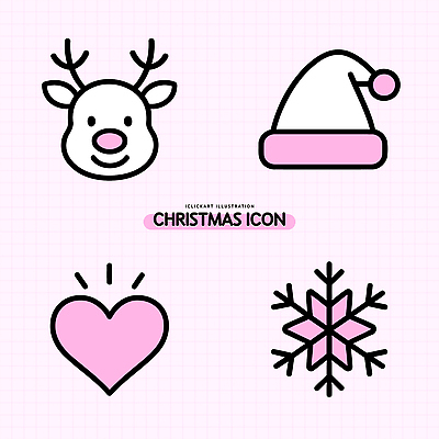 아이콘 디자인 분홍색 크리스마스 겨울 귀여움 축제 하트 눈송이 심플 순록 연말 2D아이콘 AI파일 모양 계절 기념일 컬러 컨셉 눈_날씨 파일형식 벡터