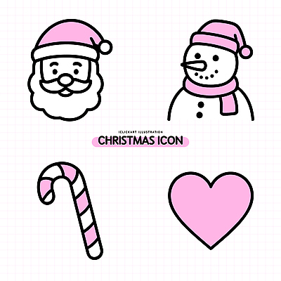 아이콘 캐릭터 디자인 분홍색 크리스마스 겨울 눈사람 사탕 사랑 장식 산타클로스 축제 기쁨 하트 2D아이콘 AI파일 모양 계절 기념일 감정 컬러 디저트 파일형식 벡터