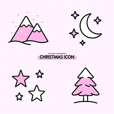 아이콘 캐릭터 디자인 별 분홍색 백그라운드 크리스마스장식 크리스마스 겨울 산 크리스마스트리 귀여움 달 그림 크리스마스아이콘 2D아이콘 AI파일 자연요소 계절 기념일 컬러 컨셉 파일형식 벡터