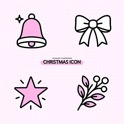식물 아이콘 디자인 별 리본 분홍색 크리스마스 기념 장식 귀여움 축제 종 그림 심플 2D아이콘 AI파일 자연요소 기념일 컬러 컨셉 파일형식 벡터