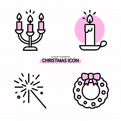 아이콘 기념일 크리스마스 겨울 촛불 폭죽 장식 세트 파티 축제 화환 촛대 홀리데이 2D아이콘 AI파일 계절 꽃 초 휴가 이벤트 파일형식 벡터