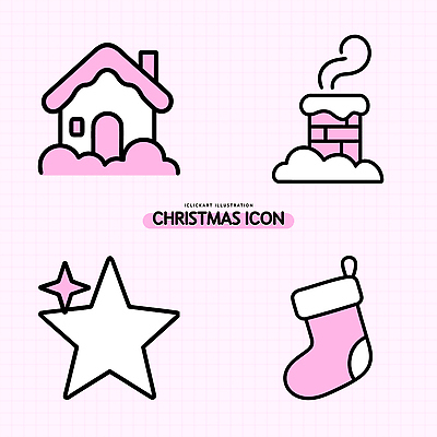 아이콘 기념일 별 분홍색 크리스마스 겨울 양말 주택 따뜻함 굴뚝 장식 축제 생일 연기 2D아이콘 AI파일 자연요소 계절 컬러 이벤트 건물 파일형식 벡터