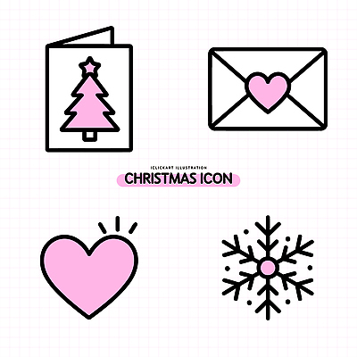 아이콘 디자인 분홍색 크리스마스 사랑 크리스마스트리 축제 기쁨 하트 눈송이 메시지 편지 2D아이콘 AI파일 모양 기념일 감정 컬러 눈_날씨 파일형식 벡터