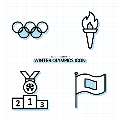 아이콘 스포츠 상징 올림픽 겨울스포츠 경기 반지 우승 국기 금메달 성화 대회 2D아이콘 AI파일 장신구 최고 메달 파일형식 벡터