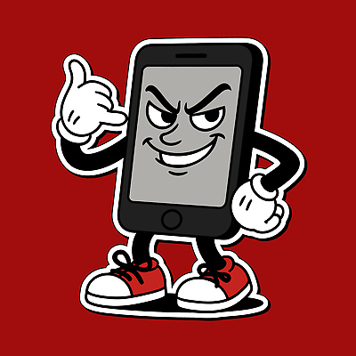 캐릭터 디자인 포즈 백그라운드 일러스트 미소 손짓 빨간색 스마트폰 기계 에너지 표현 유머 통화 보이스피싱 창의성 스타일 일러캐릭터 AI파일 감정 컬러 모션 표정 핸드폰 스마트기기 피싱 파일형식 벡터