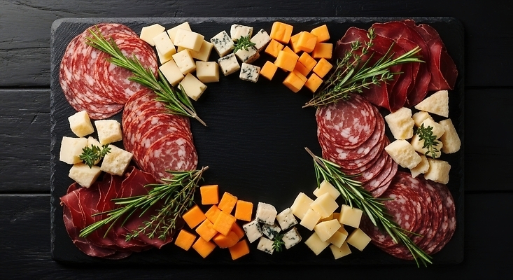 식물 음식 가구 컨셉 식재료 디저트 유제품 이벤트 CG 파일형식 치즈 육류 쟁반 탁자 허브 과자 파티 요리 준비 프레젠테이션 고급 맛 식사 편집실사 JPG 편집이미지