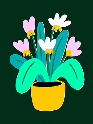 식물 꽃 화분 컬러 잎 일러스트 자연 주택 실내 취미 장식 초록색 노란색 정원 공간 원예 향기 화사함 생동감 아기자기 국내일러스트 AI파일 컨셉 내부 건물 생태계 냄새 파일형식 벡터