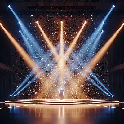 JPG 편집이미지 예술 컬러 조명 빛 활발 공연 무대 분위기 군중 공연장 준비 스포트라이트 긴장 몽환 이미지편집 AI컴퓨터그래픽 AI콘텐츠 감정 컨셉 사람 이벤트 극장 파일형식