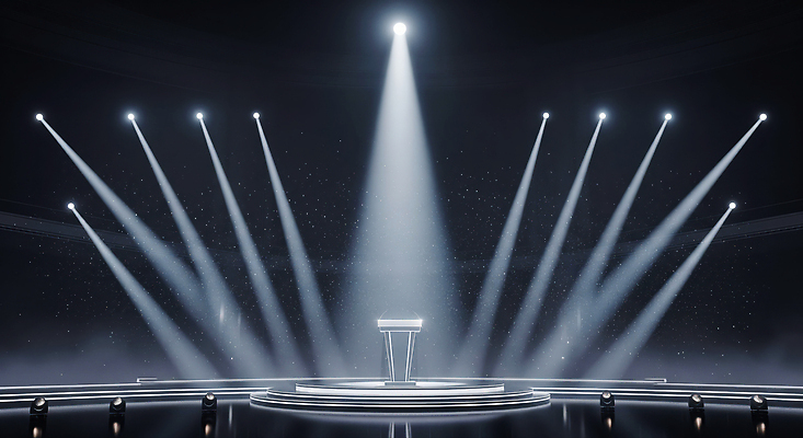 JPG 편집이미지 음악 조명 이벤트 공연 무대 발표 중앙 집중 준비 단상 소통 행사장 이미지편집 AI컴퓨터그래픽 AI콘텐츠 컨셉 문화예술 공간 파일형식