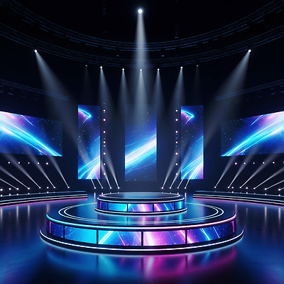 JPG 편집이미지 디자인 음악 컬러 조명 기술 장식 스크린 어둠 공연 무대 화려 분위기 군중 배열 이미지편집 AI컴퓨터그래픽 AI콘텐츠 컨셉 문화예술 사람 이벤트 파일형식