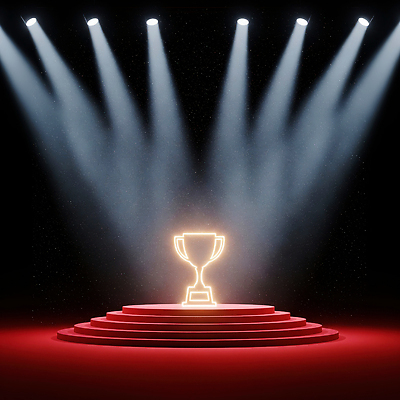 JPG 편집이미지 디자인 성공 조명 기념 이벤트 경쟁 무대 축하 우승 트로피 영광 시상식 이미지편집 AI컴퓨터그래픽 AI콘텐츠 감정 컨셉 최고 상_우승 파일형식
