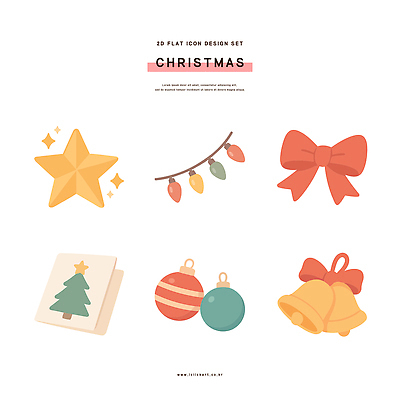 자연요소 기념일 크리스마스 파일형식 벡터 디자인 세트 별 리본 크리스마스트리 종 컬러 장식 AI파일 일러스트 국내일러스트