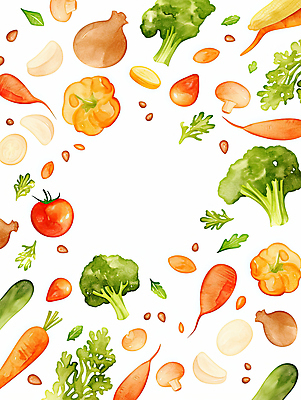 JPG 토마토 채소 일러스트 자연 양파 피망 수채화 건강 마늘 요리 식사 당근 샐러드 견과류 브로콜리 그림 유기농 비건 국내일러스트 AI일러스트 AI콘텐츠 웰빙 음식 뿌리채소 생태계 채식주의자 파일형식