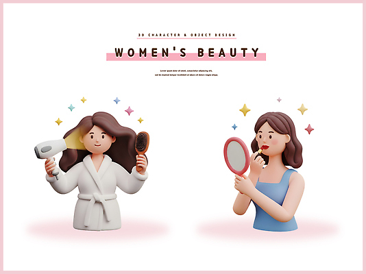 PSD 편집이미지 캐릭터 여자 사람 장식 화장 뷰티 거울 붓 드라이어 그림 조형 스타일링 창의성 편집3D 3D 미용용품 파일형식