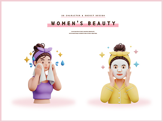 PSD 편집이미지 여자 얼굴 건강 마스크 취미 일상 뷰티 청결 화장품 세수 피부관리 스킨케어 자기관리 편집3D 사람 라이프 신체부위 3D 위생 파일형식