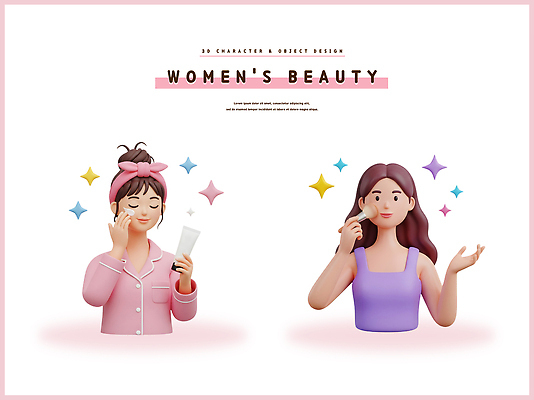 PSD 편집이미지 캐릭터 여자 상징 일상 뷰티 표현 상품 편안함 피부관리 화장대 스킨케어 뷰티풀 편집3D 가구 사람 라이프 3D 감각 파일형식