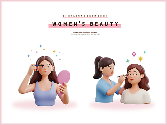 PSD 편집이미지 캐릭터 여자 일상 친구 화장 화장품 거울 립스틱 표현 즐거움 뷰티풀 스타일 편집3D 감정 관계 사람 라이프 뷰티 3D 파일형식