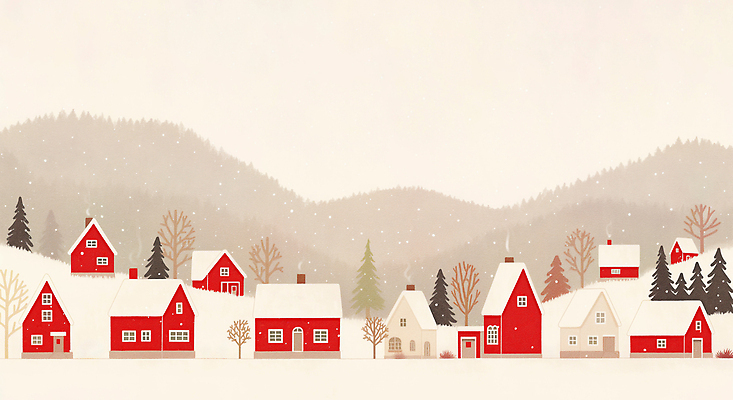 JPG 나무 겨울 일러스트 자연 조명 주택 풍경 건물 장식 빨간색 평화 마을 고요 시골 눈 차가움 언덕 시설 풍경화 국내일러스트 AI일러스트 AI콘텐츠 자연요소 식물 건축물 계절 컬러 컨셉 날씨 그림 생태계 파일형식