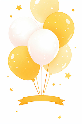 JPG 디자인 기념일 행복 별 리본 일러스트 이벤트 장식 노란색 파티 유행 흰색 축하 분위기 즐거움 오브젝트 파티용품 풍선 독창 생동감 연말 국내일러스트 AI일러스트 AI콘텐츠 자연요소 감정 컬러 컨셉 이벤트용품 파일형식