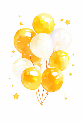 JPG 모양 기념일 별 컬러 일러스트 웃음 이벤트 장식 노란색 파티 기쁨 흰색 축하 생일 즐거움 심플 풍선 연말 아기자기 국내일러스트 AI일러스트 AI콘텐츠 자연요소 감정 컨셉 표정 파일형식