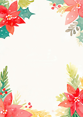 JPG 디자인 계절 기념일 꽃 컬러 백그라운드 잎 크리스마스 일러스트 자연 수채화 프레임 장식 초대장 포인세티아 연말 국내일러스트 AI일러스트 AI콘텐츠 식물 카드_감사 이벤트 생태계 파일형식