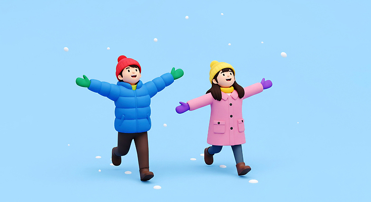 JPG 편집이미지 스포츠 분홍색 겨울 모션 놀이 하늘 웃음 파란색 친구 즐거움 겨울옷 편집3D AI컴퓨터그래픽 AI콘텐츠 옷 계절 감정 컬러 관계 표정 3D 파일형식