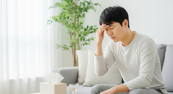 JPG 식물 편집이미지 손 남자 거실 의자 스트레스 주택 표정 물 소파 고통 화장지 감기 몸살 이마 의료성형뷰티 불편함 편집실사 AI인물포토 AI콘텐츠 자연요소 감정 가구 사람 건물 신체부위 감각 질병 CG 파일형식 AI포토