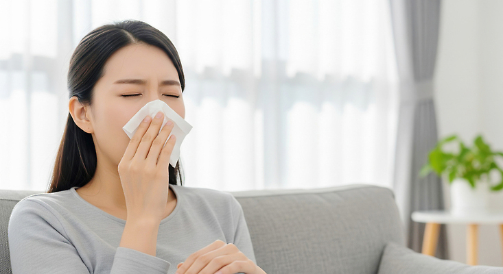 JPG 편집이미지 여자 건강 일상 소파 화장지 감기 창밖 기침 몸살 방안 재채기 의료성형뷰티 불편함 편집실사 AI인물포토 AI콘텐츠 의자 창문 사람 라이프 감각 질병 CG 파일형식 AI포토