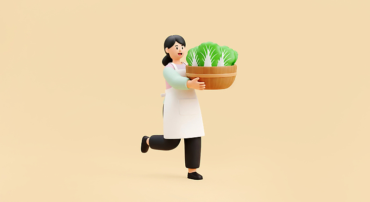 JPG 편집이미지 여자 행복 음식 채소 자연 김치 건강 요리 바구니 주방 식사 앞치마 신선 배추 김장 편집3D AI컴퓨터그래픽 AI콘텐츠 감정 한식 사람 3D 생태계 파일형식