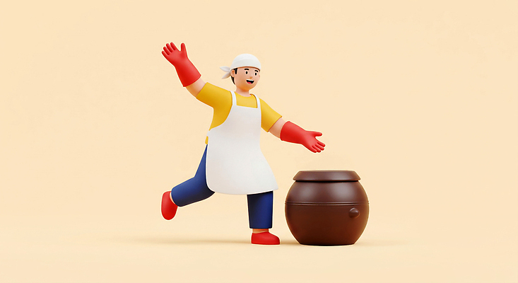 JPG 편집이미지 캐릭터 남자 음식 장갑 김치 표정 요리 일상 주방 항아리 도자기 즐거움 만들기 김장 편집3D AI컴퓨터그래픽 AI콘텐츠 잡화 감정 한식 모션 사람 라이프 3D 파일형식