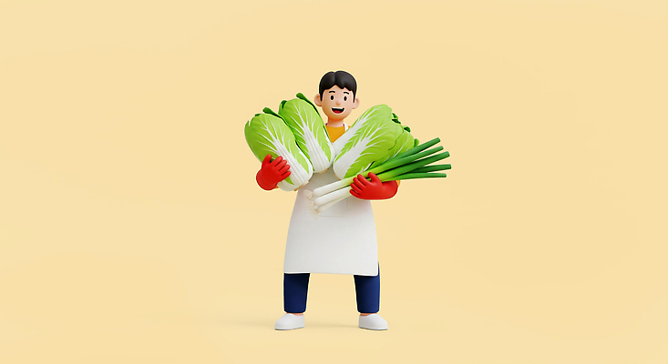 JPG 편집이미지 캐릭터 농업 채소 김치 건강 요리 웃음 일상 농작물 농장 귀여움 신선 시장 배추 친환경 김장 파 편집3D AI컴퓨터그래픽 AI콘텐츠 산업 한식 컨셉 표정 라이프 3D 환경 파일형식